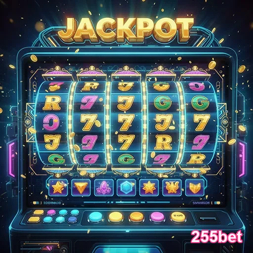 Imagem de uma máquina de slot, promovendo os jogos do 255bet, site de apostas e cassino online.